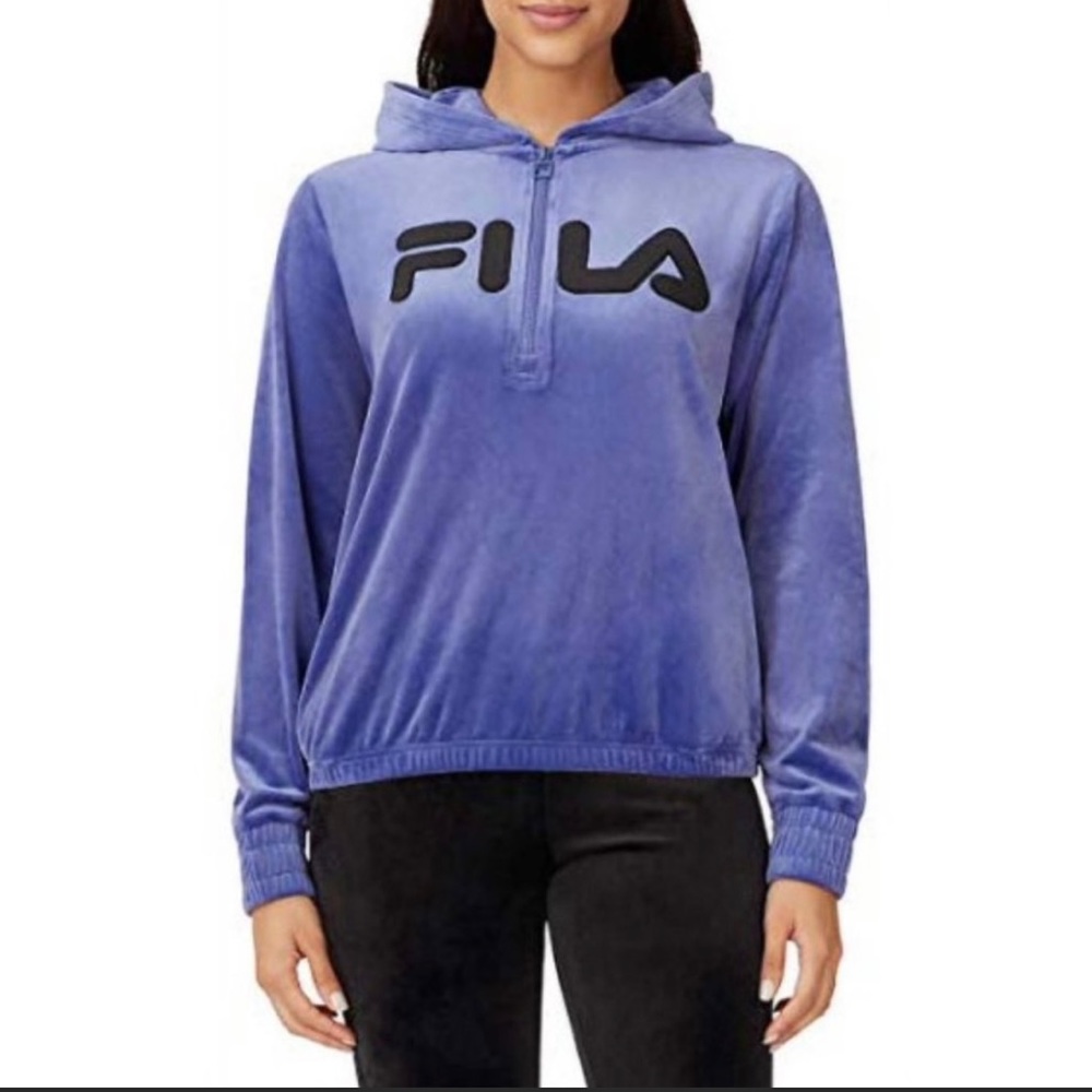 Vintage FILA 1/4 Zip Velour Hoodie Sweatshirt Large